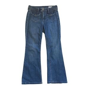 Gap 70s Flare High Rise Jeans Womens 29 8P Dark Wash Front Flap Pocket Petite